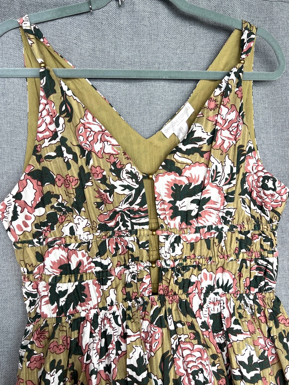 Caroline Constas Midi floral sundress olive dark green pink white size L - Picture 10 of 15